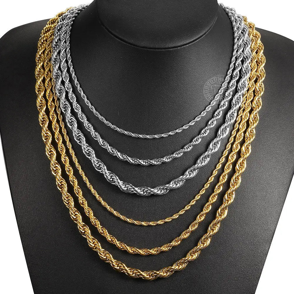 Hermah Stainless Steel Twisted Rope Chain Necklace