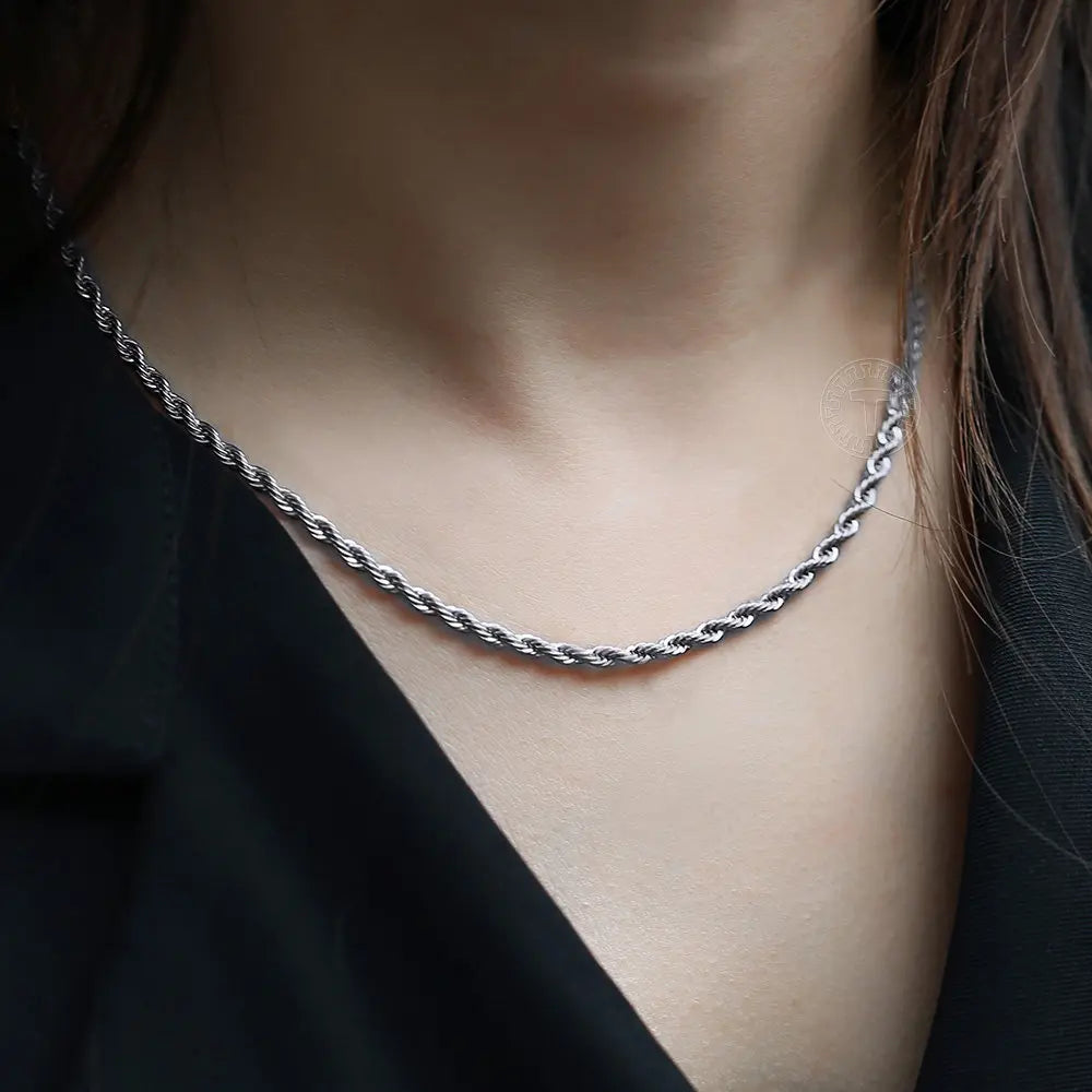 Hermah Stainless Steel Twisted Rope Chain Necklace