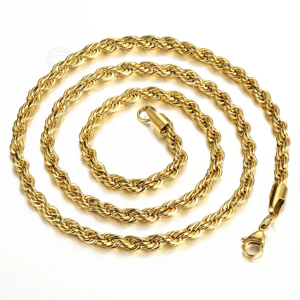Hermah Stainless Steel Twisted Rope Chain Necklace