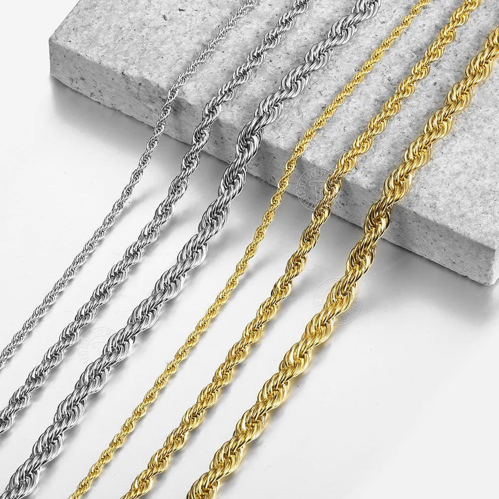Hermah Stainless Steel Twisted Rope Chain Necklace