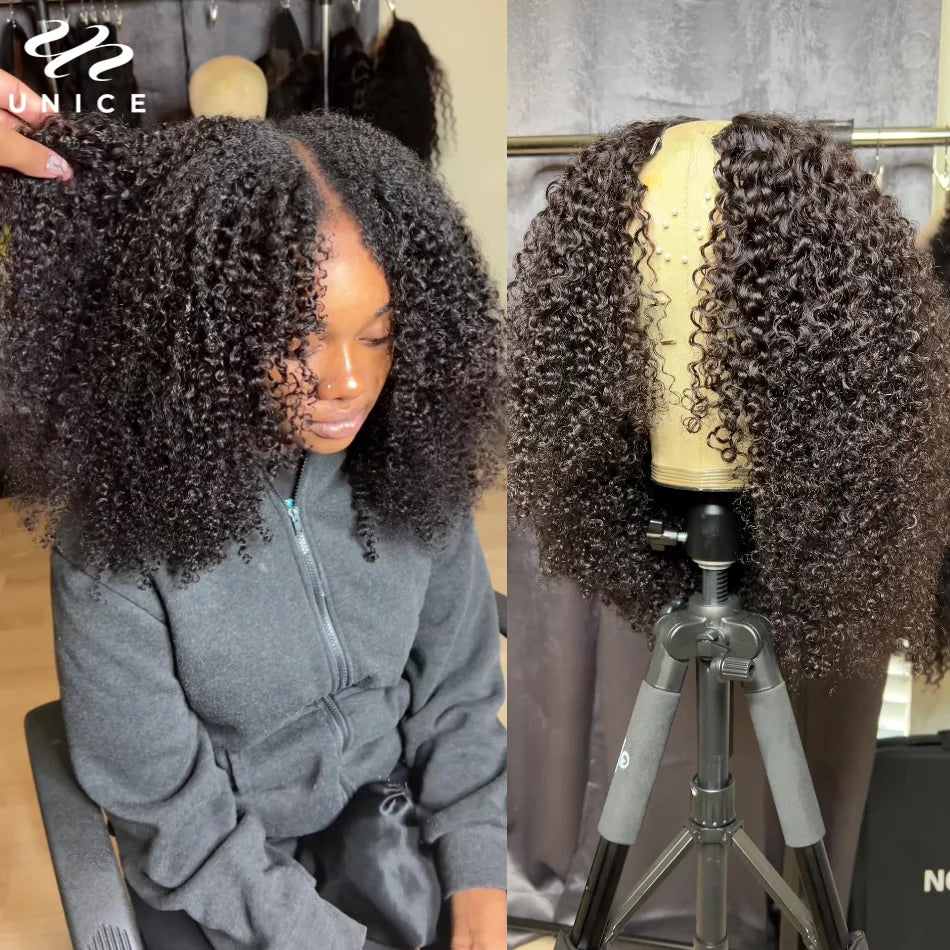 Unice Hair Kinky Curly V Part Wig U Part Upgrade Elastic