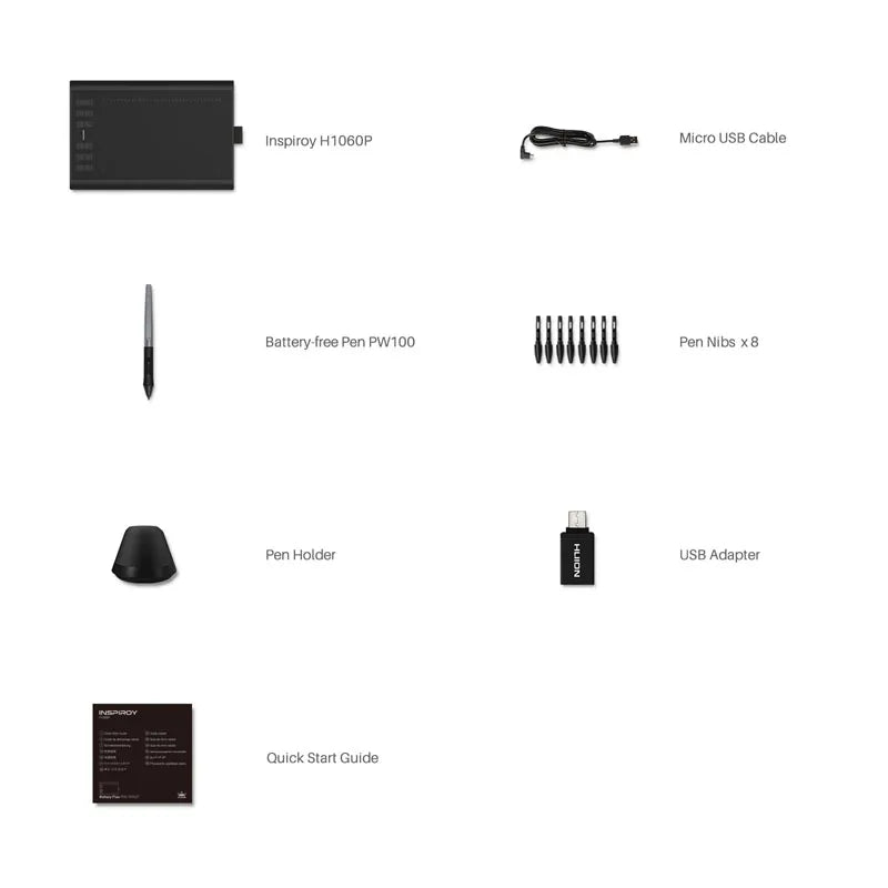 Huion Inspiroy H1060P Graphics Tablet Batteryless Stylus