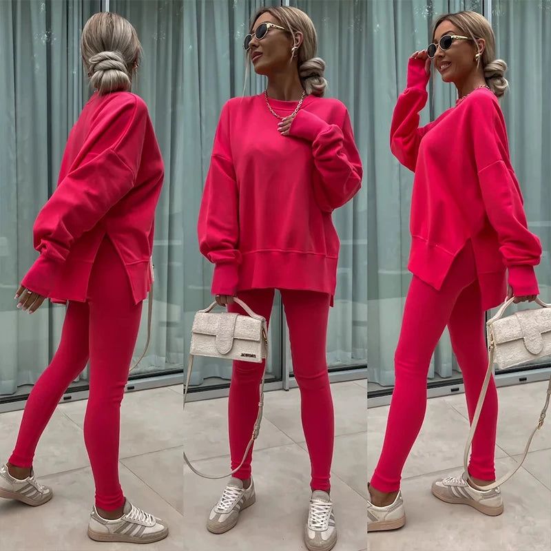 SCACTOCN Women Spring Autumn Sports Hoodie Two Piece Set