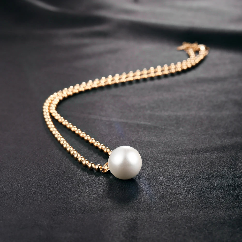 Elegant 18K Gold Plated S925 Pearl Pendant Necklace Women