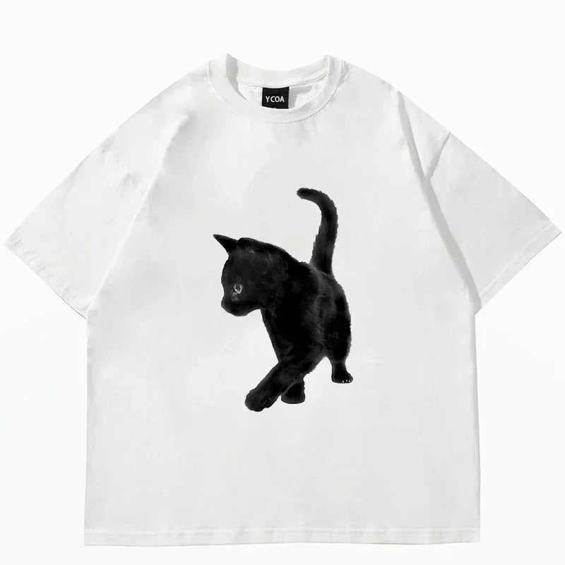 Harajuku Cat Print T Shirt Women Street Style Y2K Fashion