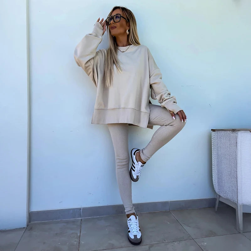 SCACTOCN Women Spring Autumn Sports Hoodie Two Piece Set