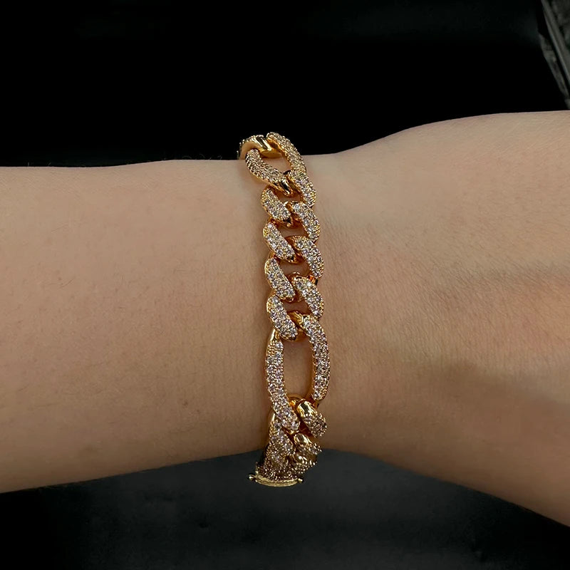 Aokaishen Iced Out Figaro Bracelet Plated Jewelry Official