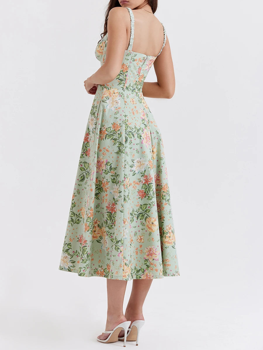 Hirigin Women Summer Floral Midi Dress Sleeveless Backless