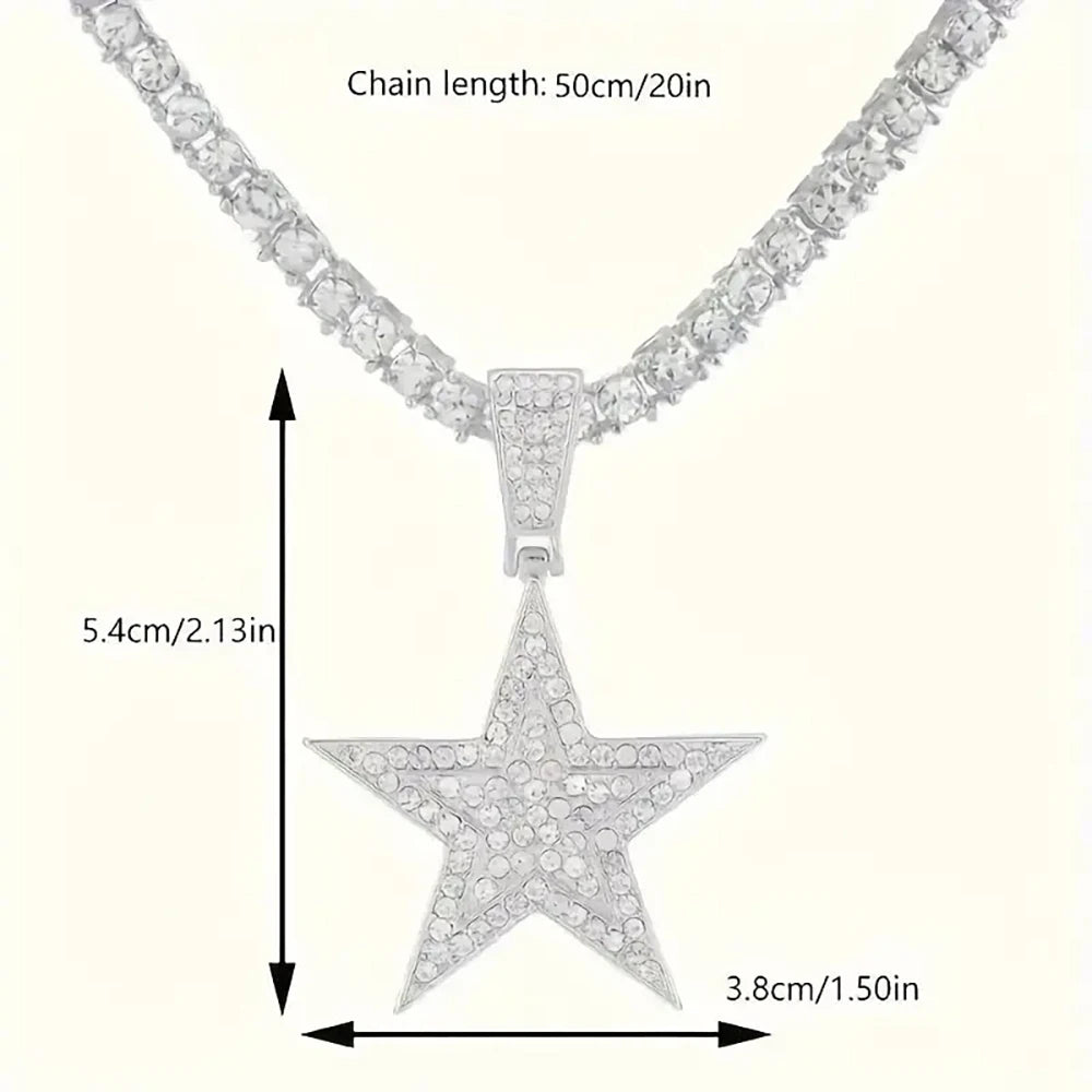 GrandAvenueStore Rhinestone Star Necklace Tennis Chain