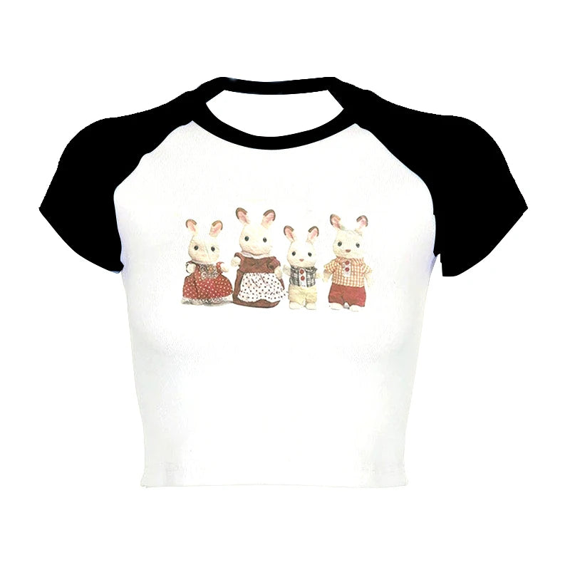 HIZILENT Letter Print Crop Top Women Streetwear Tee