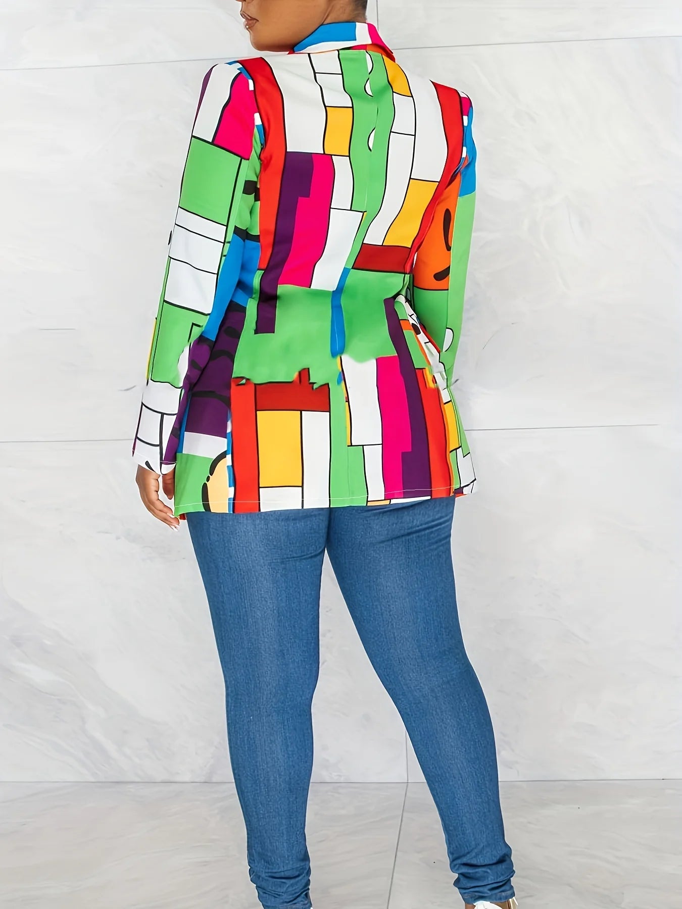 Multicolor Printed Patchwork Cardigan Lapel Jacket Casual