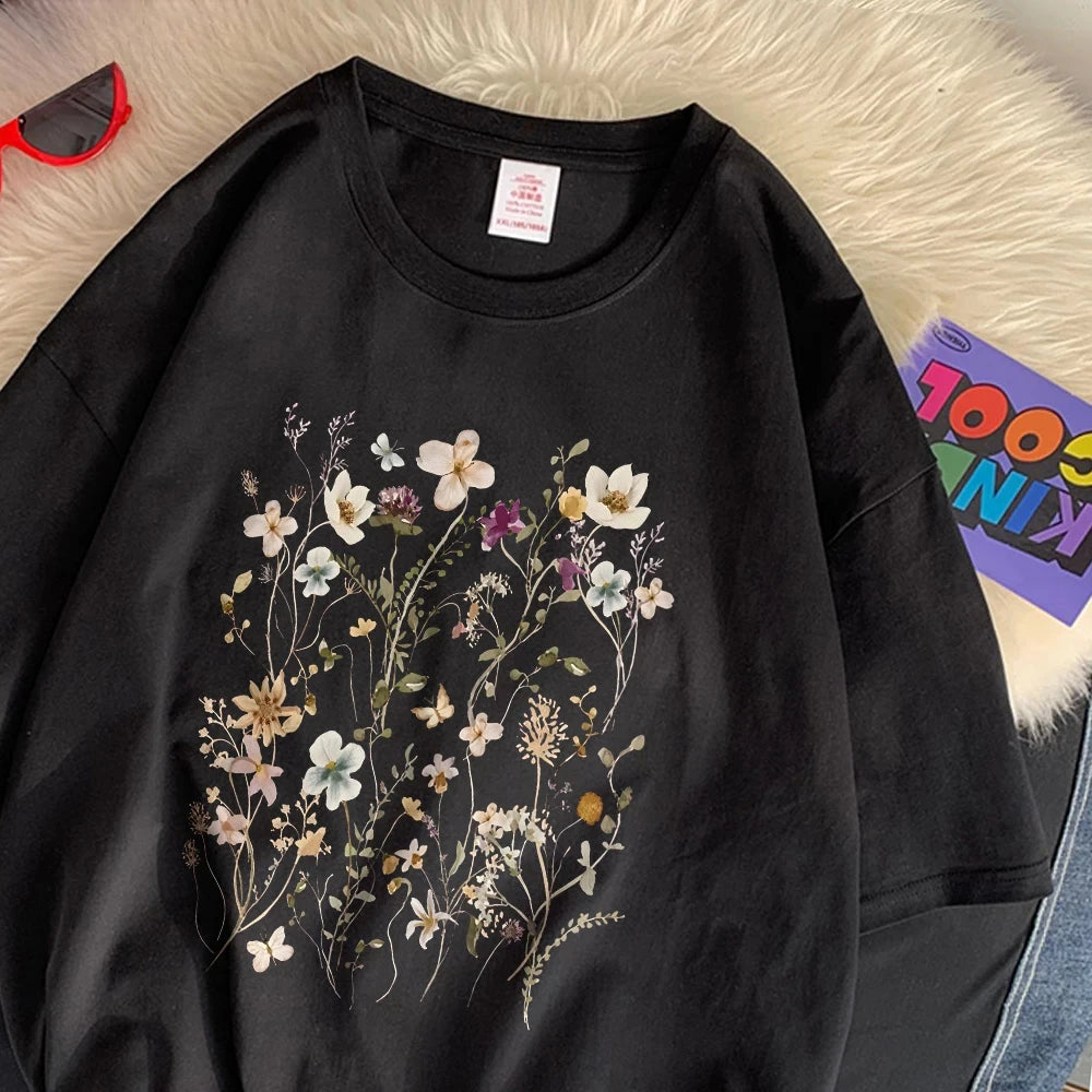 Teekossc Trend Cotton Womens Floral Print Short Sleeve Tee