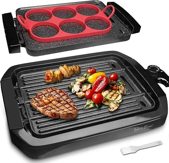 Baker's Friend Indoor Griddle and Grill 2 in 1 Versatile