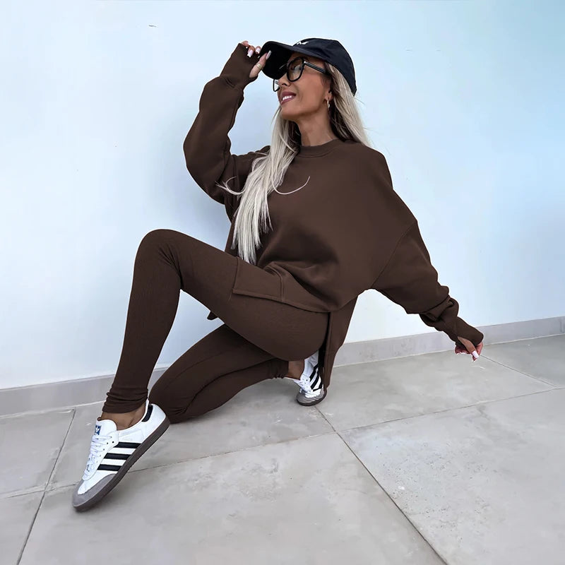 SCACTOCN Women Spring Autumn Sports Hoodie Two Piece Set