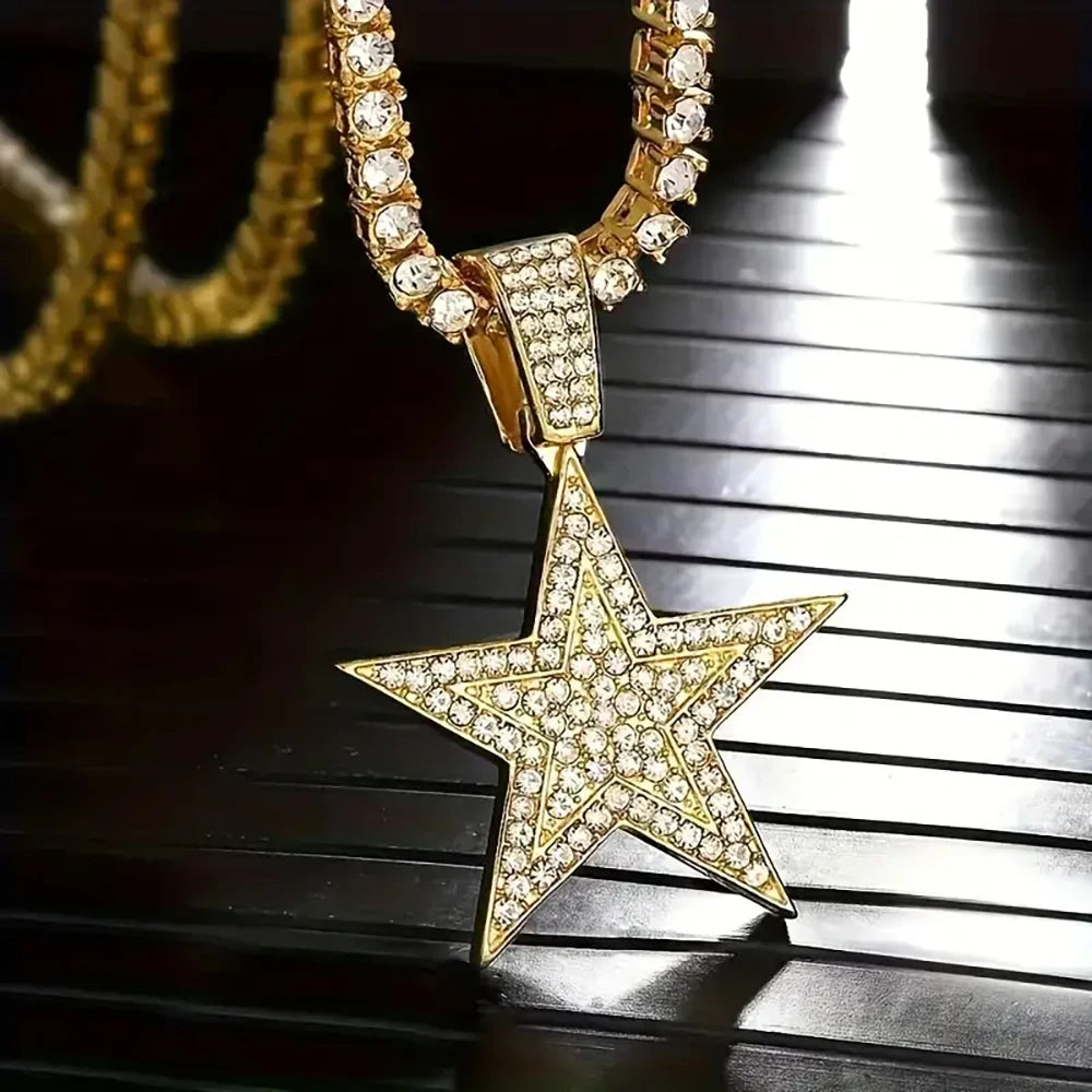 GrandAvenueStore Rhinestone Star Necklace Tennis Chain