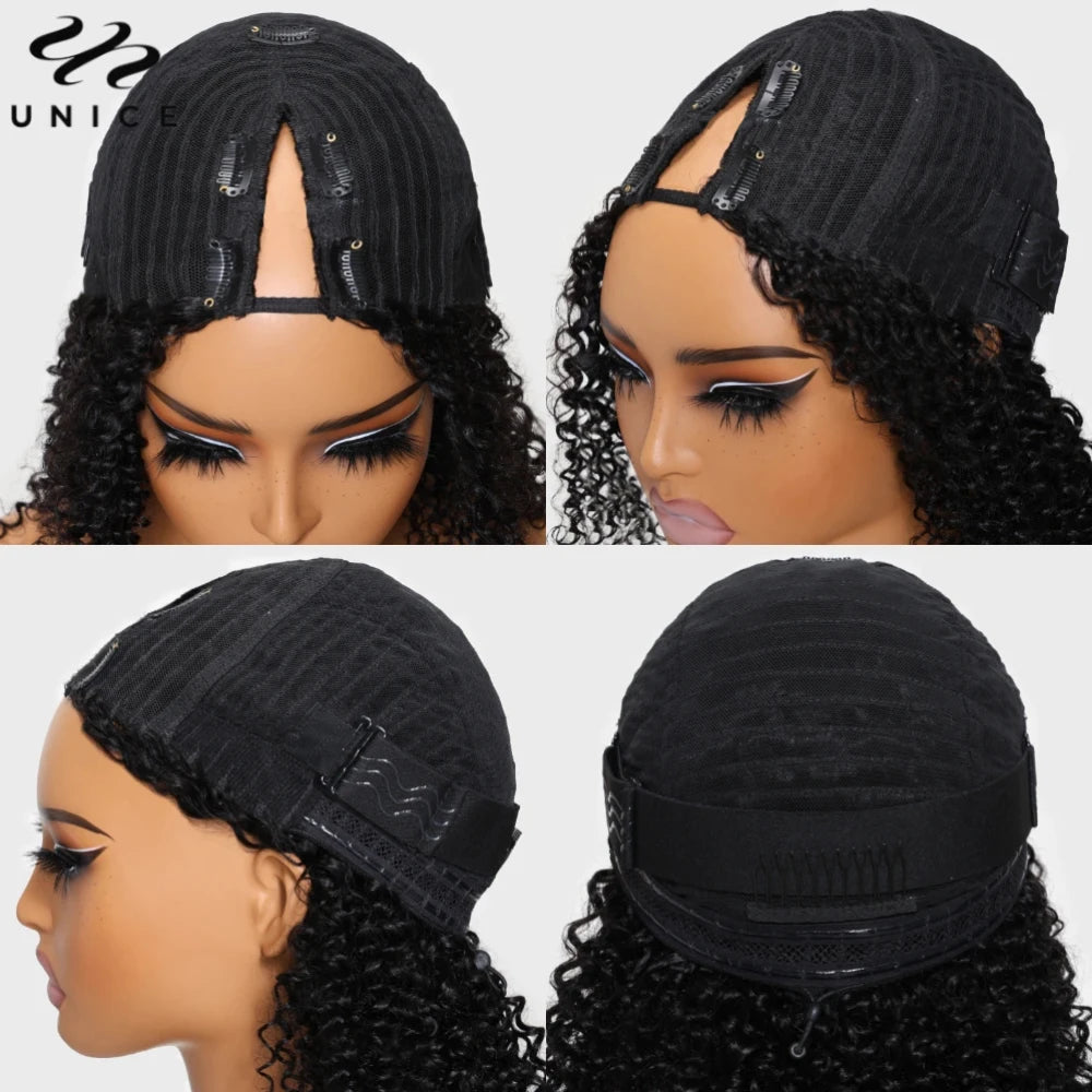 Unice Hair Kinky Curly V Part Wig U Part Upgrade Elastic