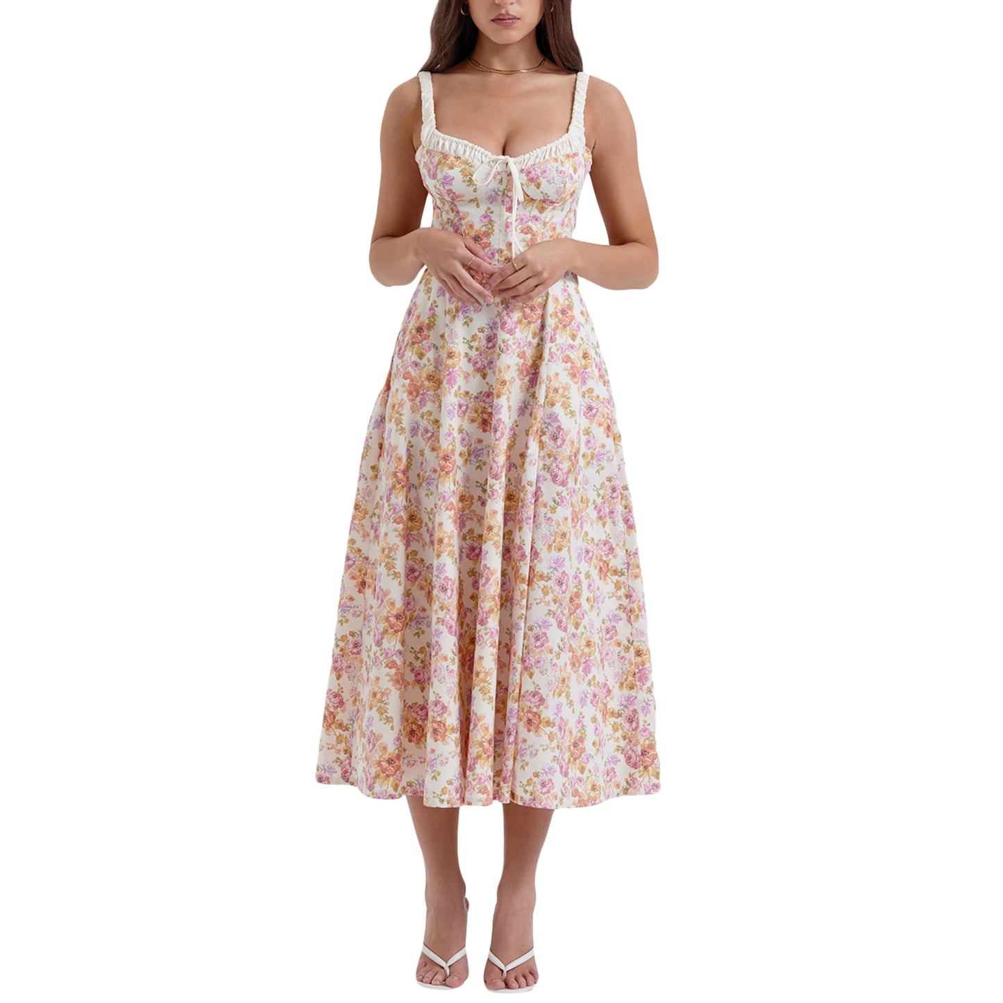 Hirigin Women Summer Floral Midi Dress Sleeveless Backless