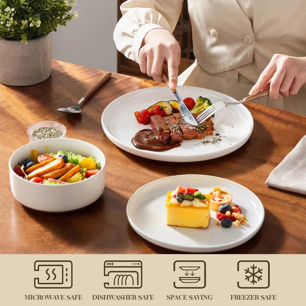 MALACASA Tara Stoneware Dinner Set With Layered Glaze