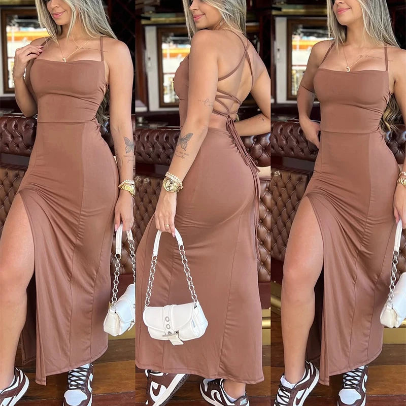 CDJLFHCN Women Sleeveless Backless Bodycon Maxi Dress