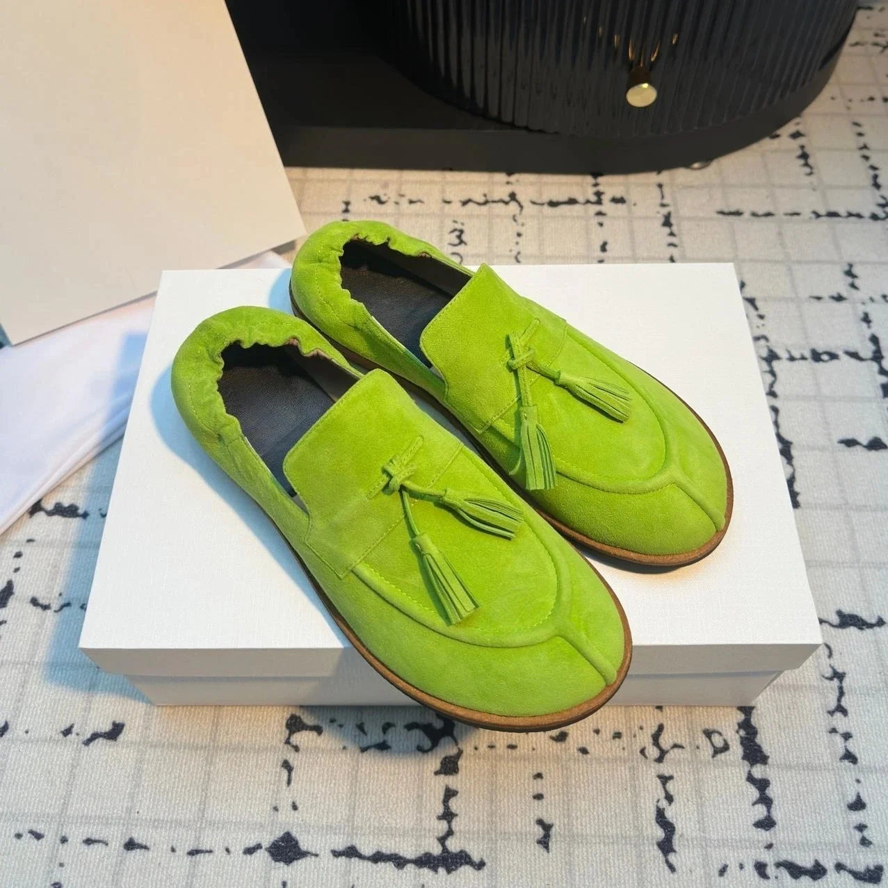 GUANSIYAO Genuine Leather Open Toe Flat Sandals With Flower