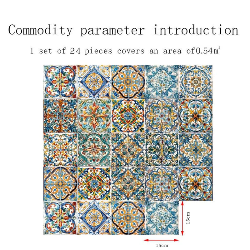 Moroccan Style Tile Sticker 24 Piece Wall Decals Backsplash