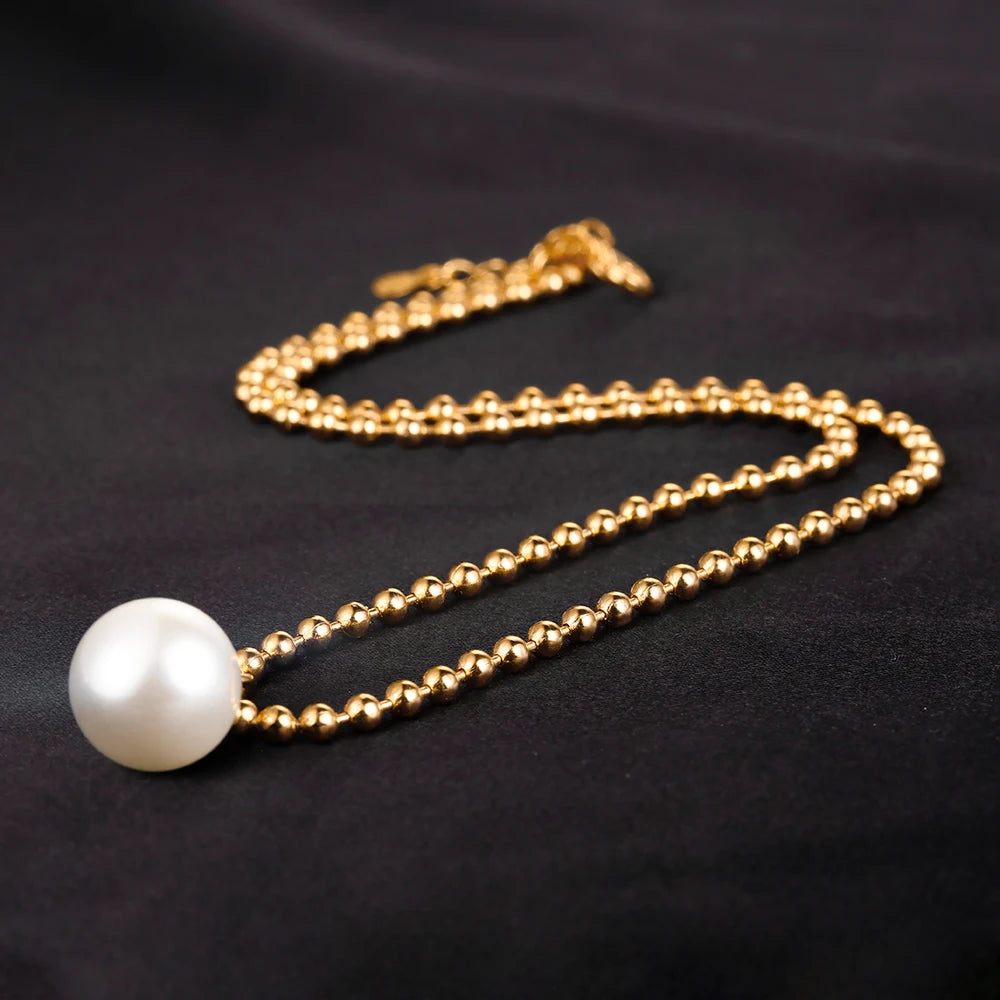 Elegant 18K Gold Plated S925 Pearl Pendant Necklace Women