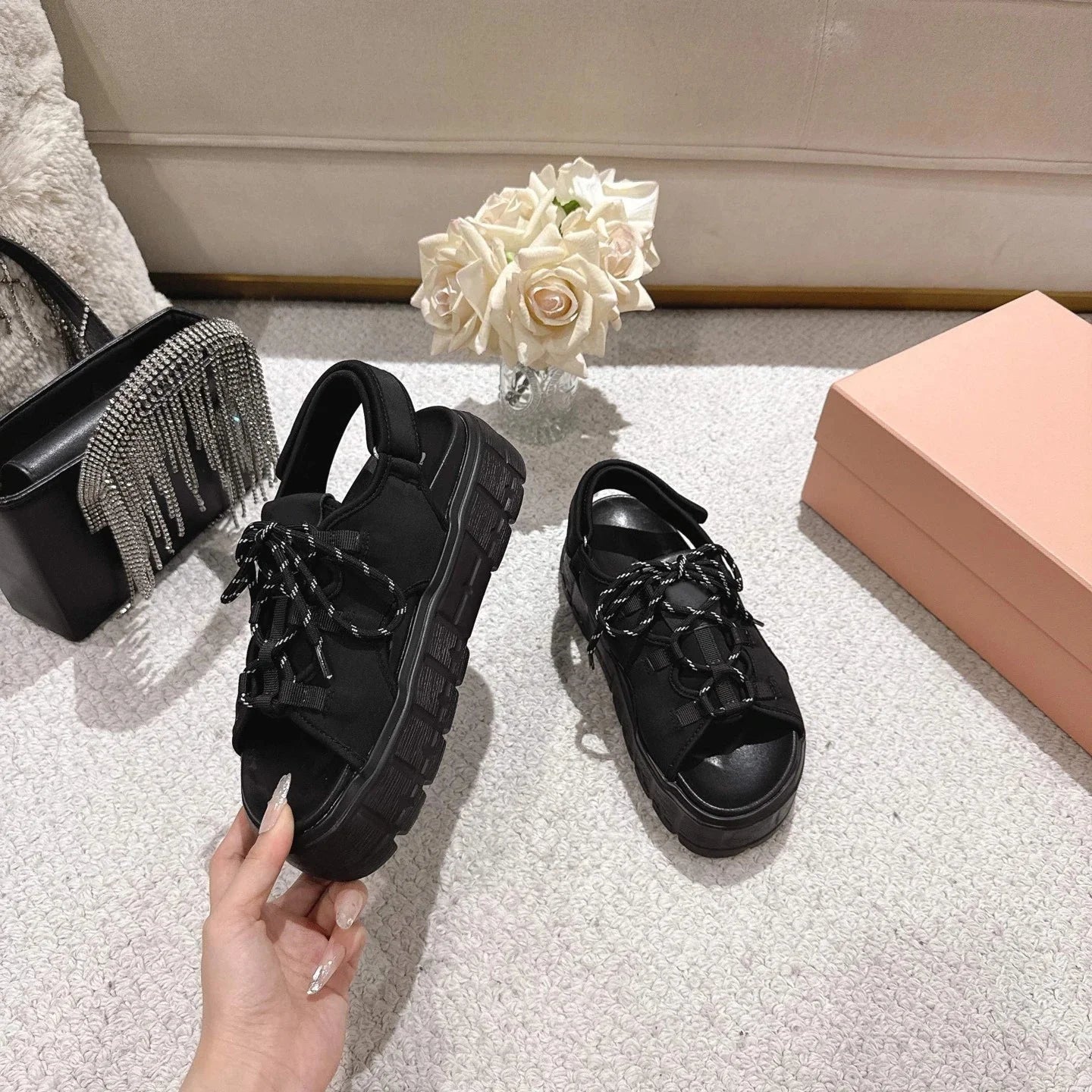 Guansiyao Women's Genuine Leather Sandals Platform Heels