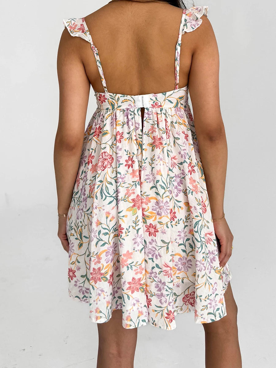 CN Velvet Maxi Dress Women Floral Ruffle V Neck Sleeveless