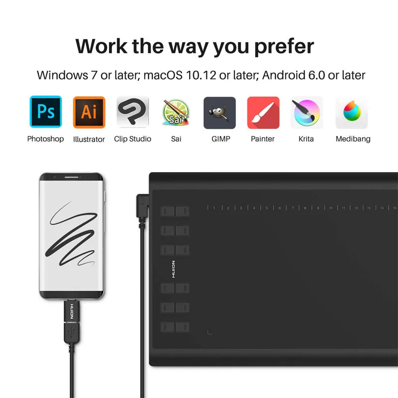 Huion Inspiroy H1060P Graphics Tablet Batteryless Stylus