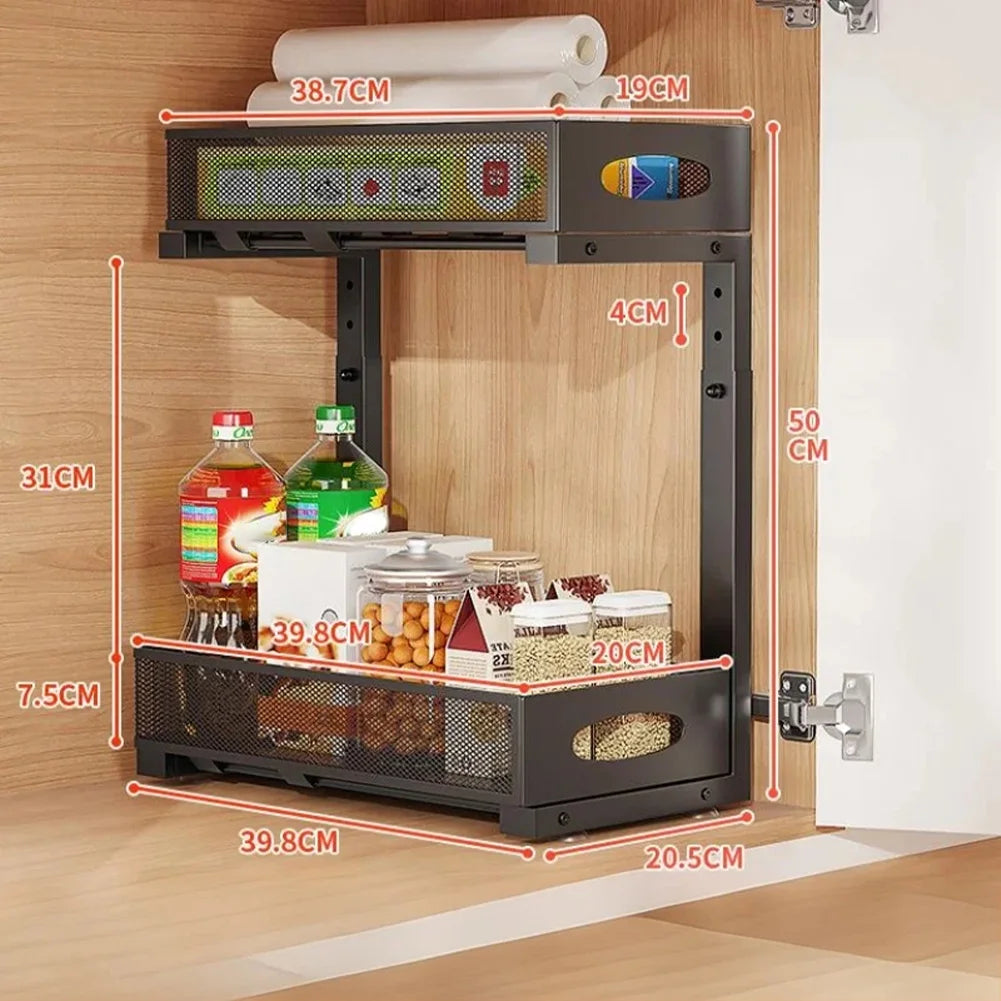 HiMISSH Two Tier Under Sink Organizer With Pull Out Drawer