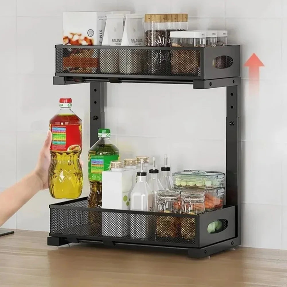 HiMISSH Two Tier Under Sink Organizer With Pull Out Drawer