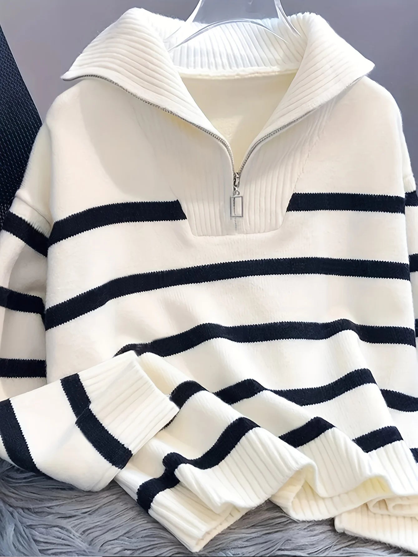 CakuloCN Striped Thickened Zipper Pullover Sweater