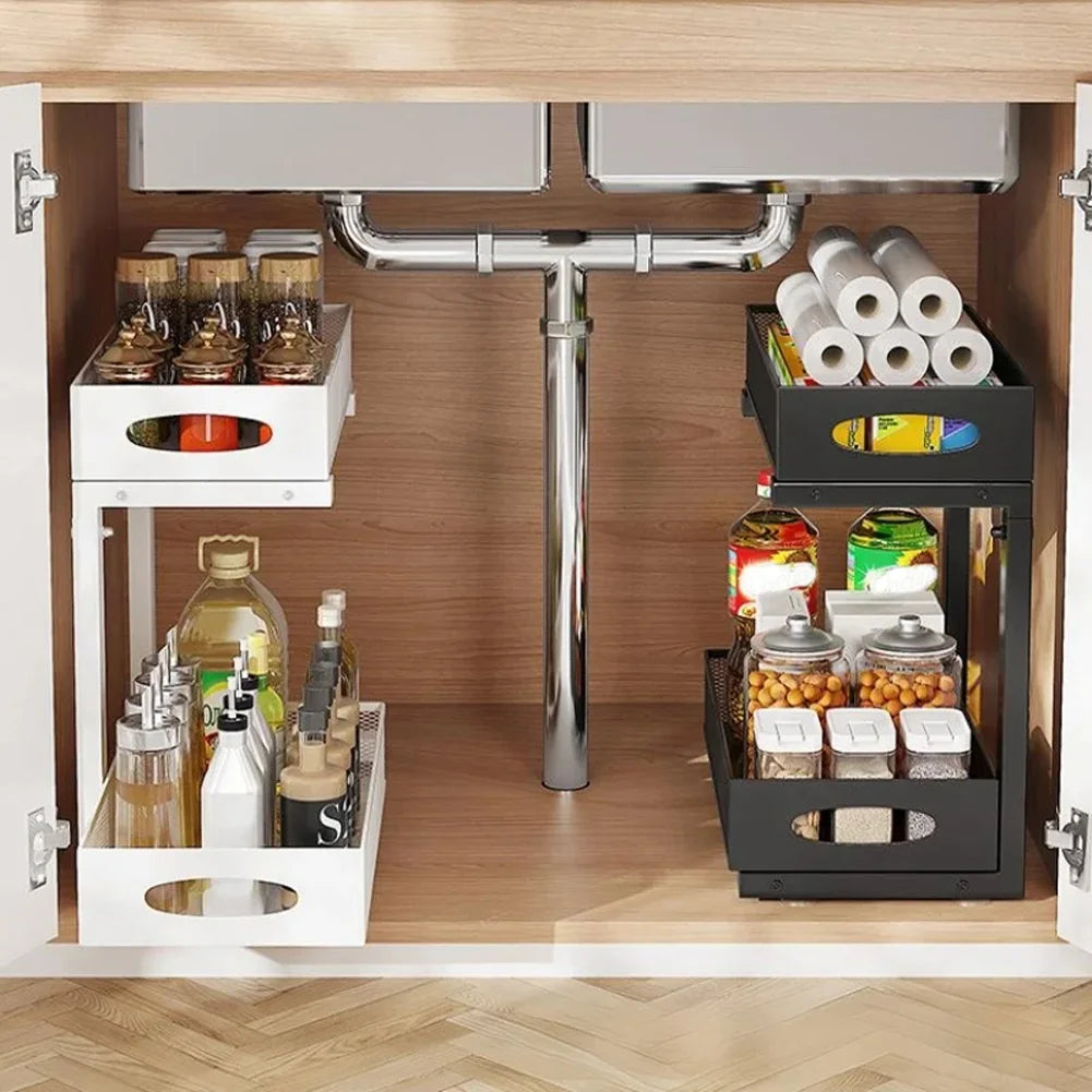 HiMISSH Two Tier Under Sink Organizer With Pull Out Drawer