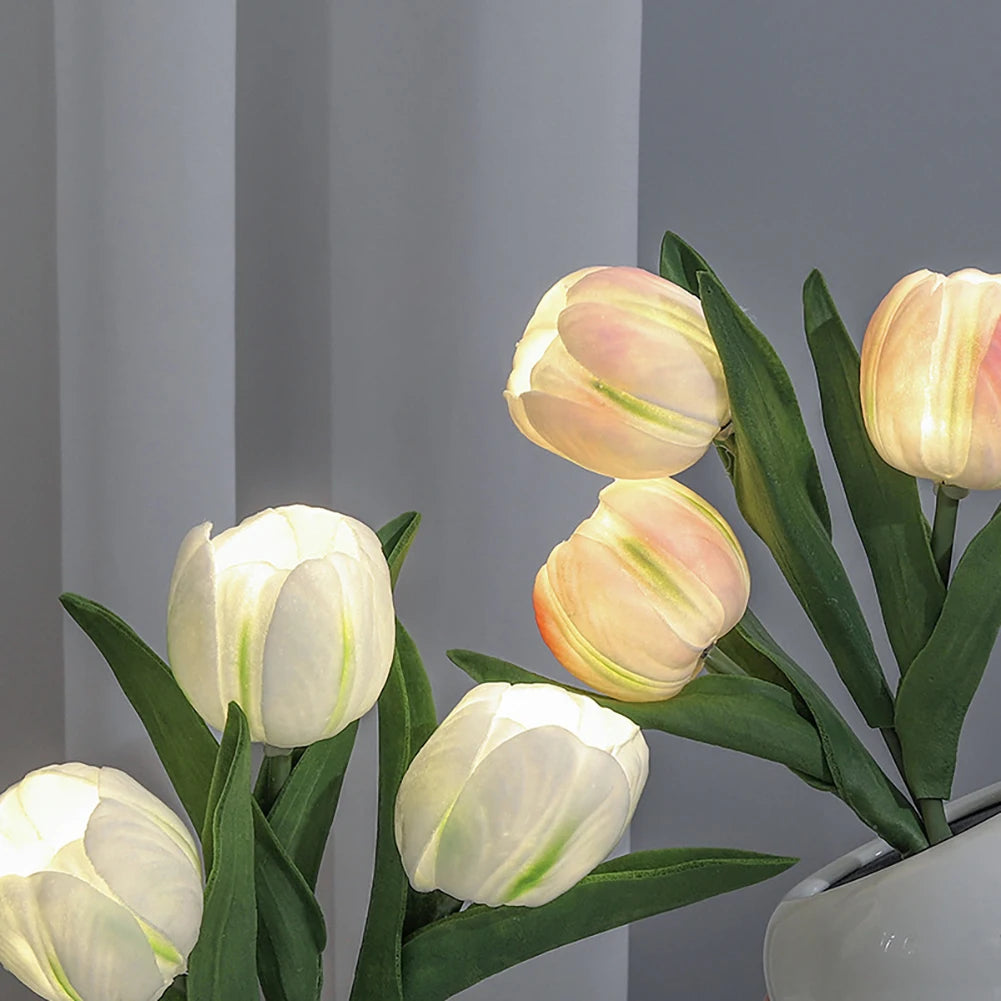 Led Artificial Flower Simulation Tulip Night Light Fake Flower Table Ornaments Home Decoration For Living Room Bedroom Desktop