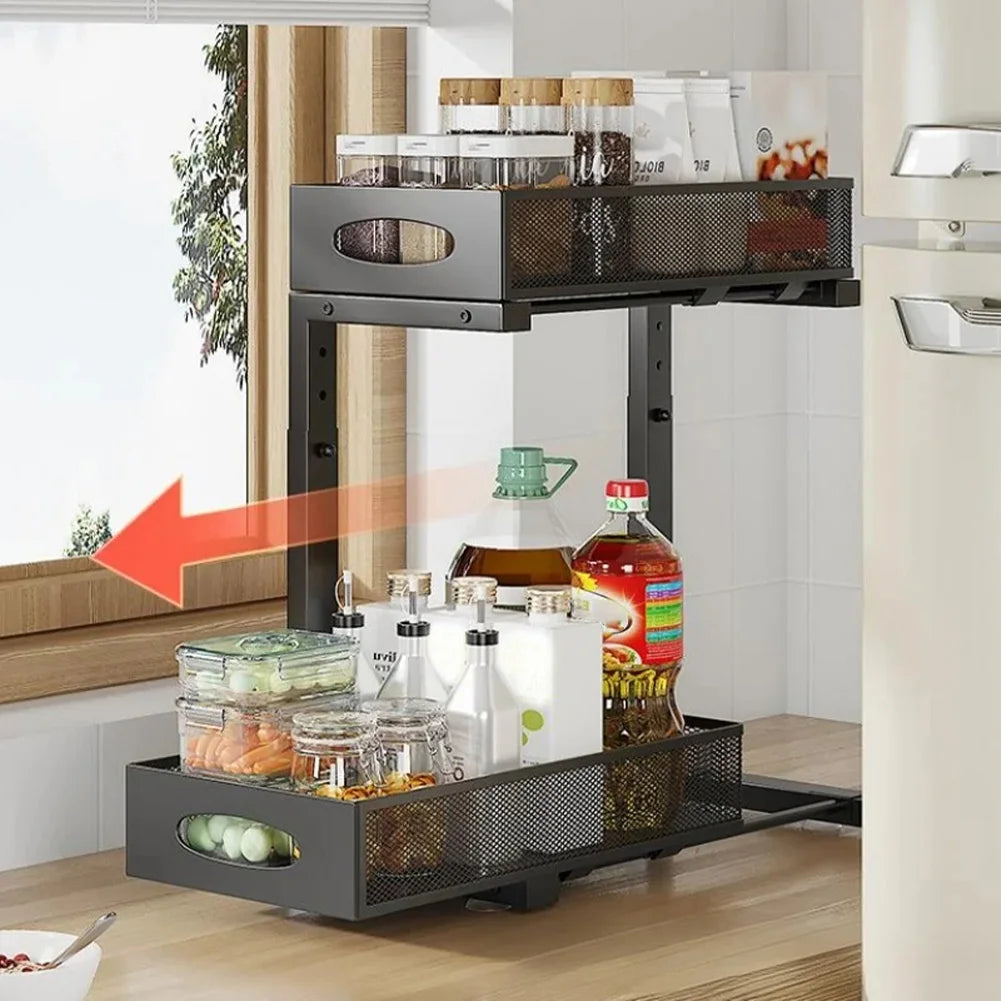 HiMISSH Two Tier Under Sink Organizer With Pull Out Drawer