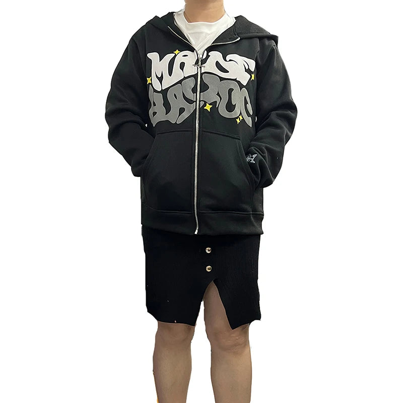 Hirigin Hooded Zip Front Sweatshirt With Pockets