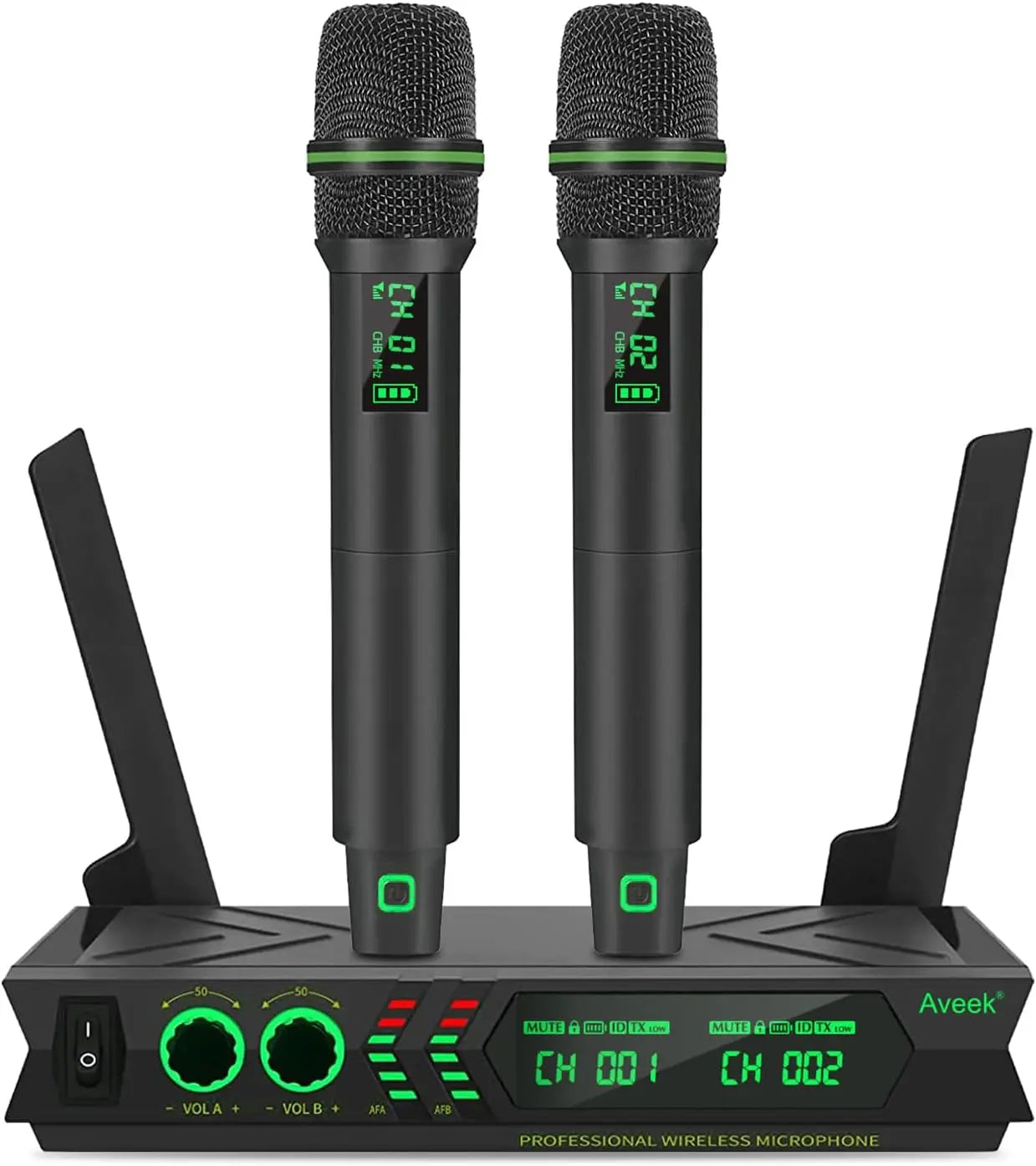 Aveek Wireless Microphone System Dual UHF Cordless Mics