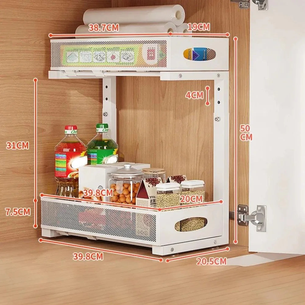 HiMISSH Two Tier Under Sink Organizer With Pull Out Drawer