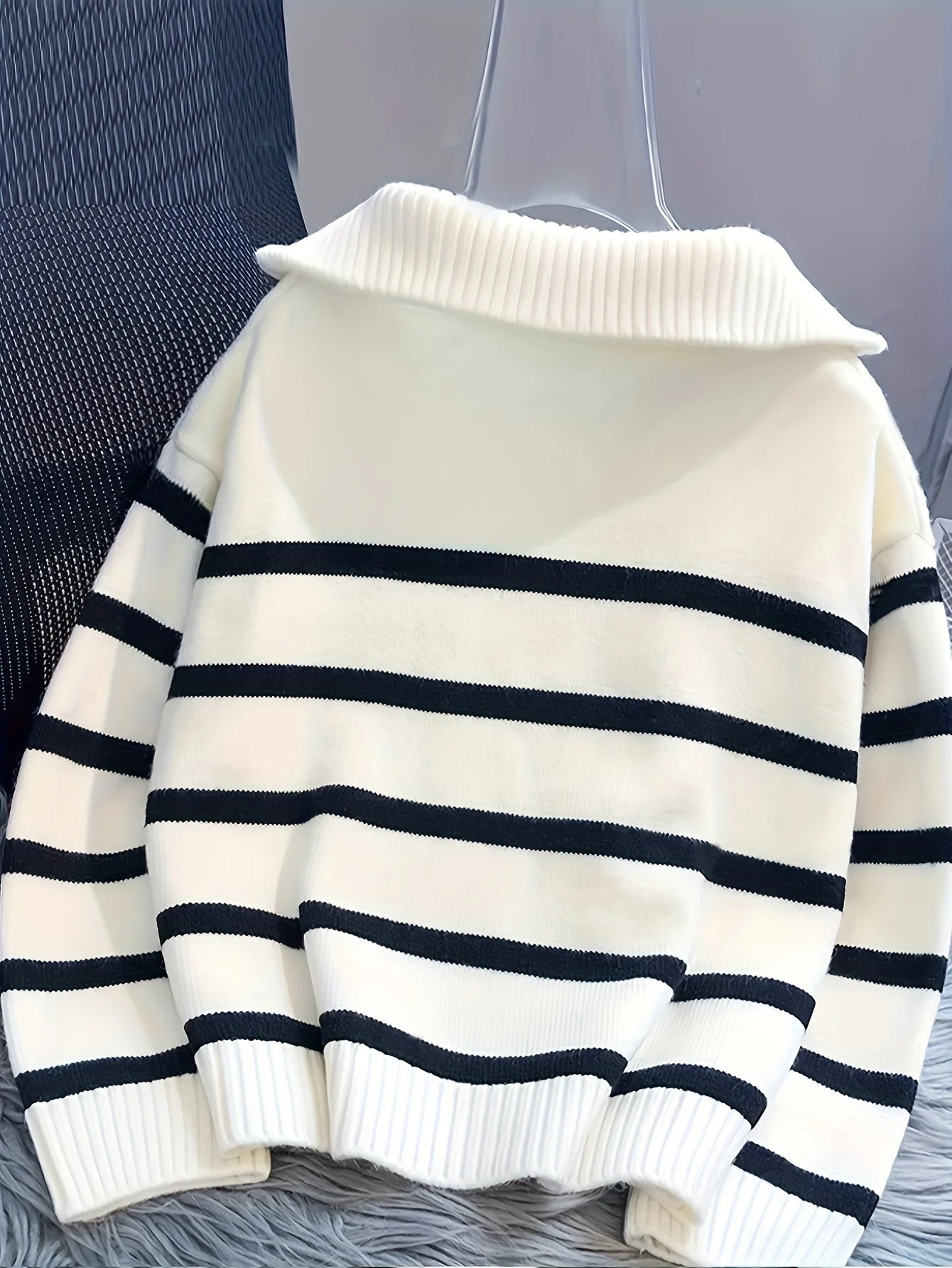 CakuloCN Striped Thickened Zipper Pullover Sweater