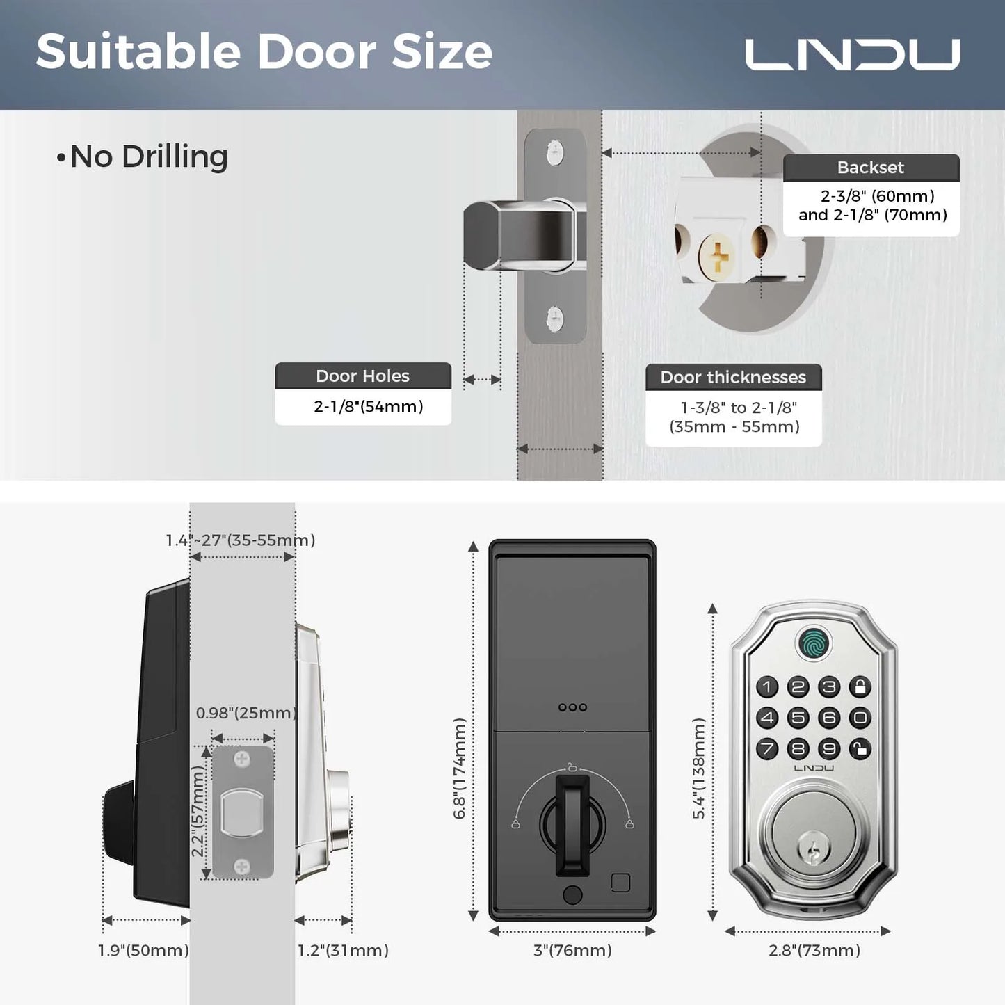 LNDU Smart Door Lock D280L Fingerprint Lock and Keypad