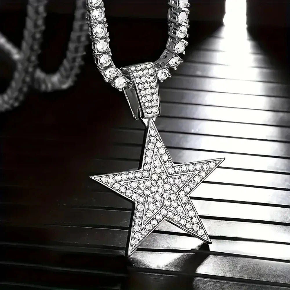 GrandAvenueStore Rhinestone Star Necklace Tennis Chain