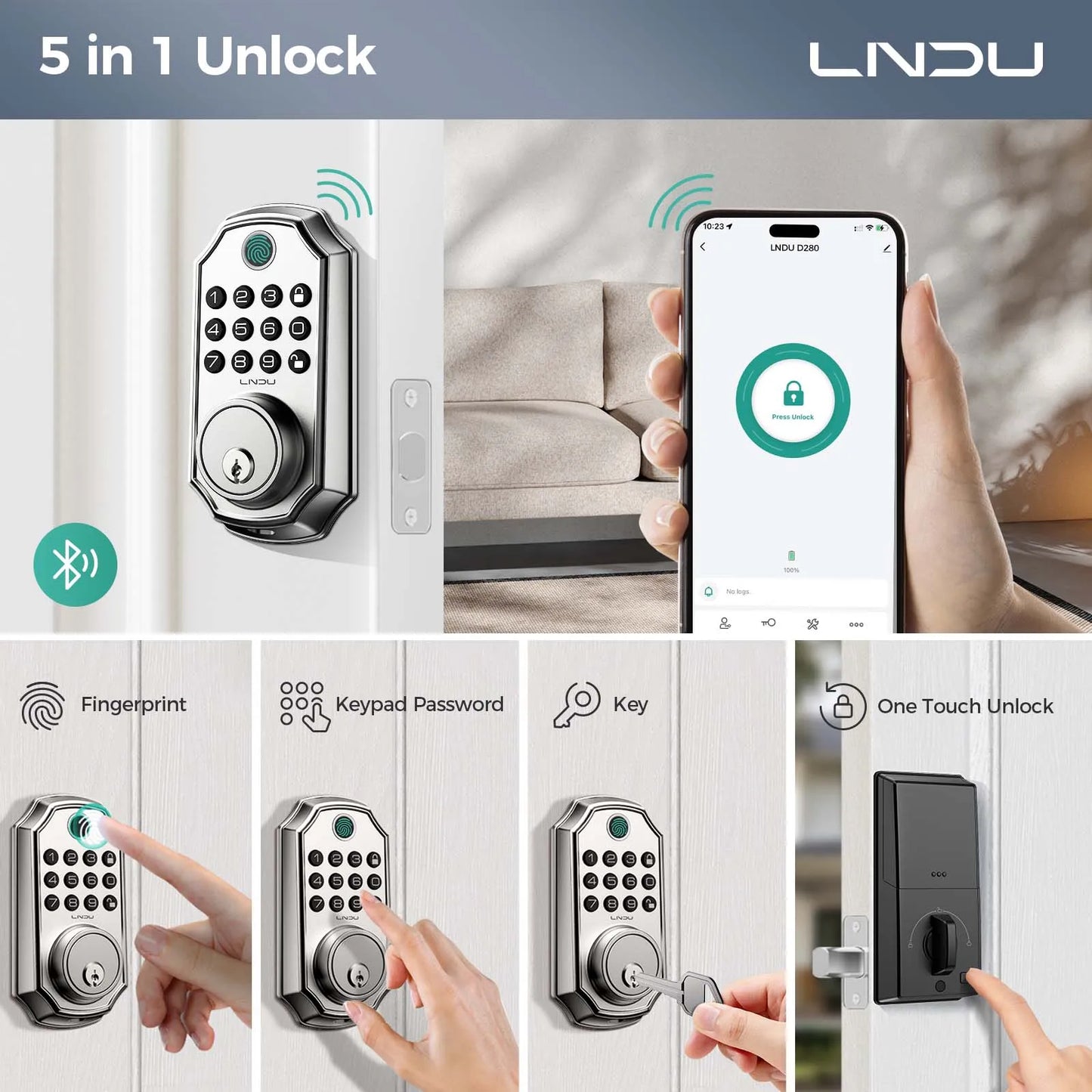LNDU Smart Door Lock D280L Fingerprint Lock and Keypad