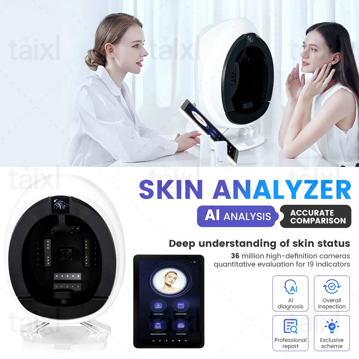 TAIXL 3D Facial Skin Analyzer Machine With 8 Light Spectrum