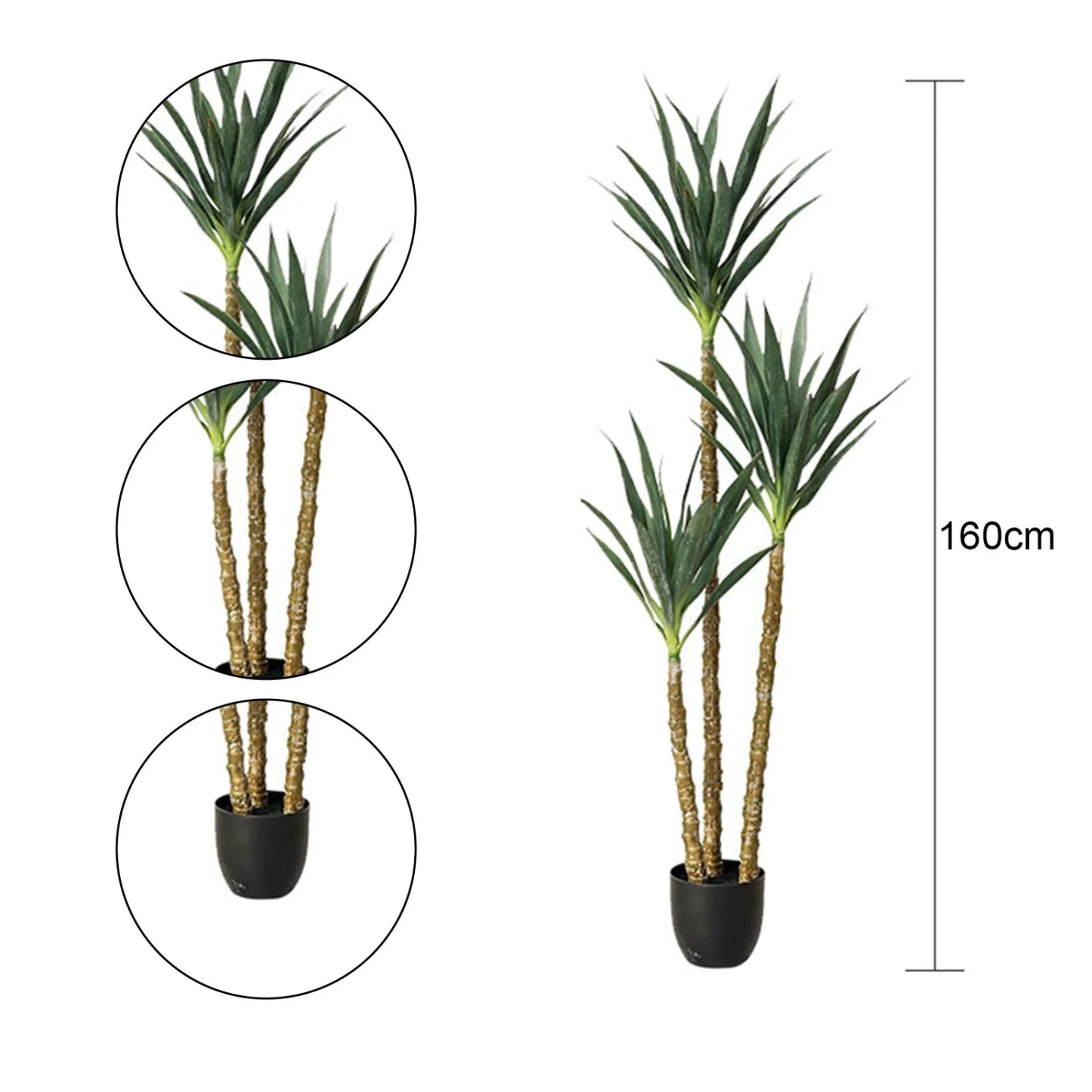Artificial Tree Faux Agave Plant With 3 Trunks,160cm Tall Faux Plant In Pot Garden Artificial Tree For Indoor Outdoor Home Decor