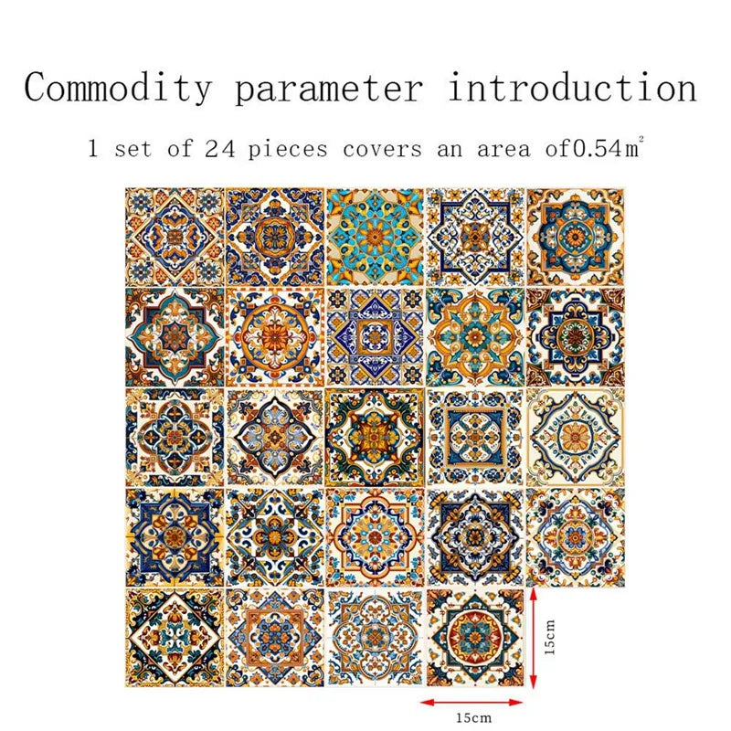 Moroccan Style Tile Sticker 24 Piece Wall Decals Backsplash