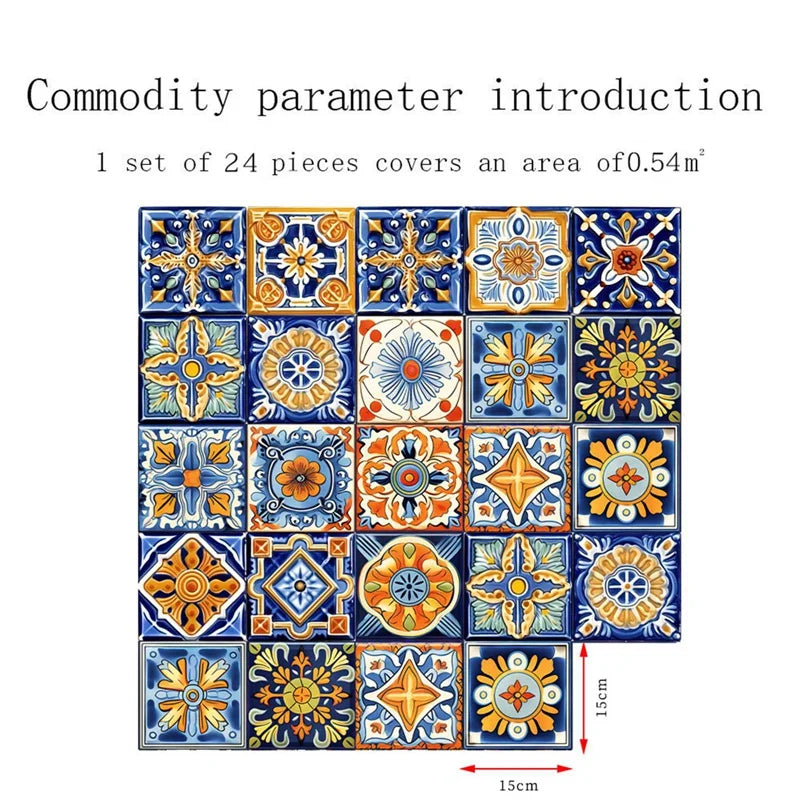 Moroccan Style Tile Sticker 24 Piece Wall Decals Backsplash