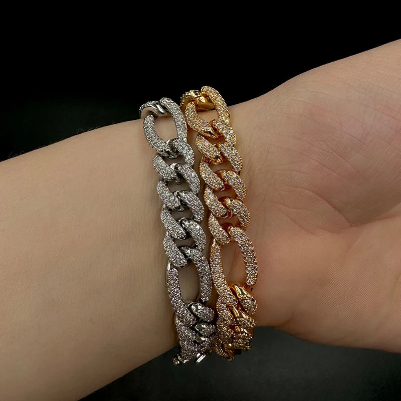 Aokaishen Iced Out Figaro Bracelet Plated Jewelry Official