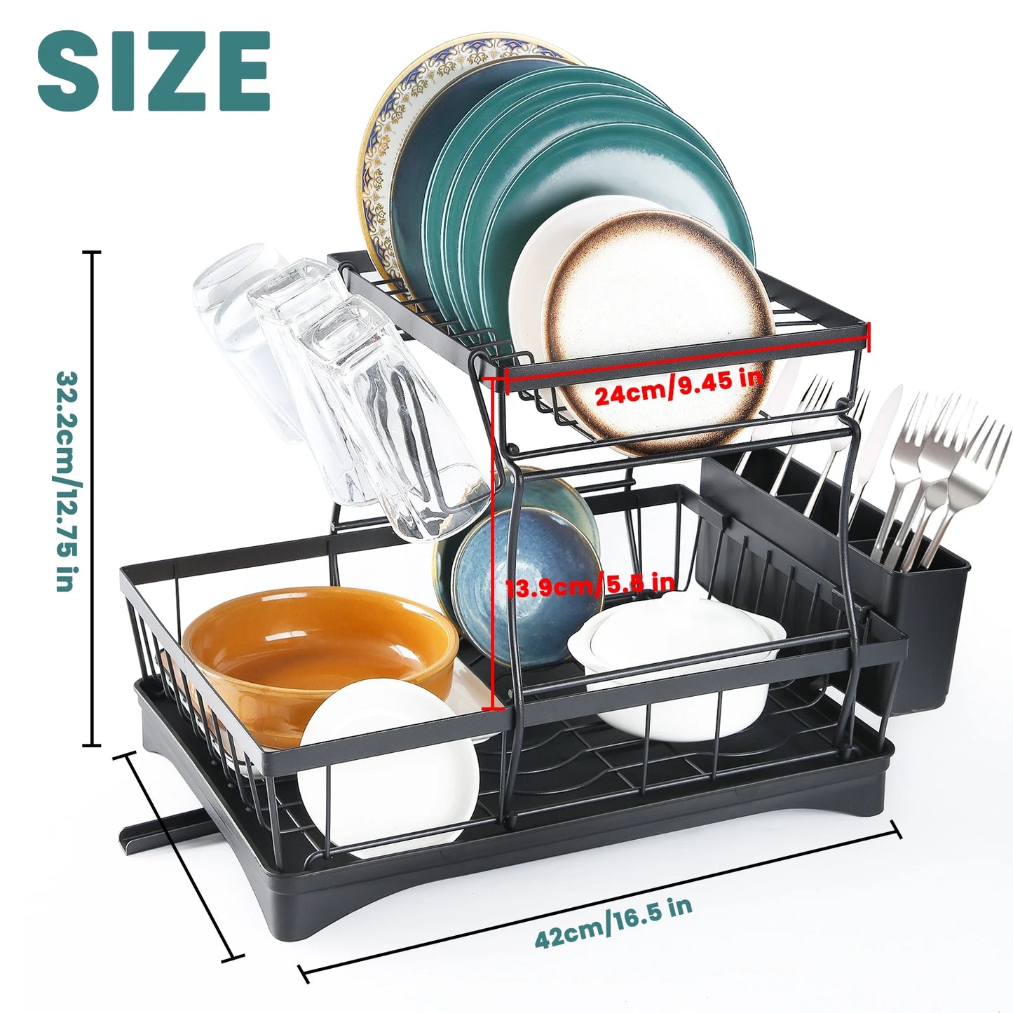 Hign-concerned 2-Tier Dish Drying Rack For Countertops