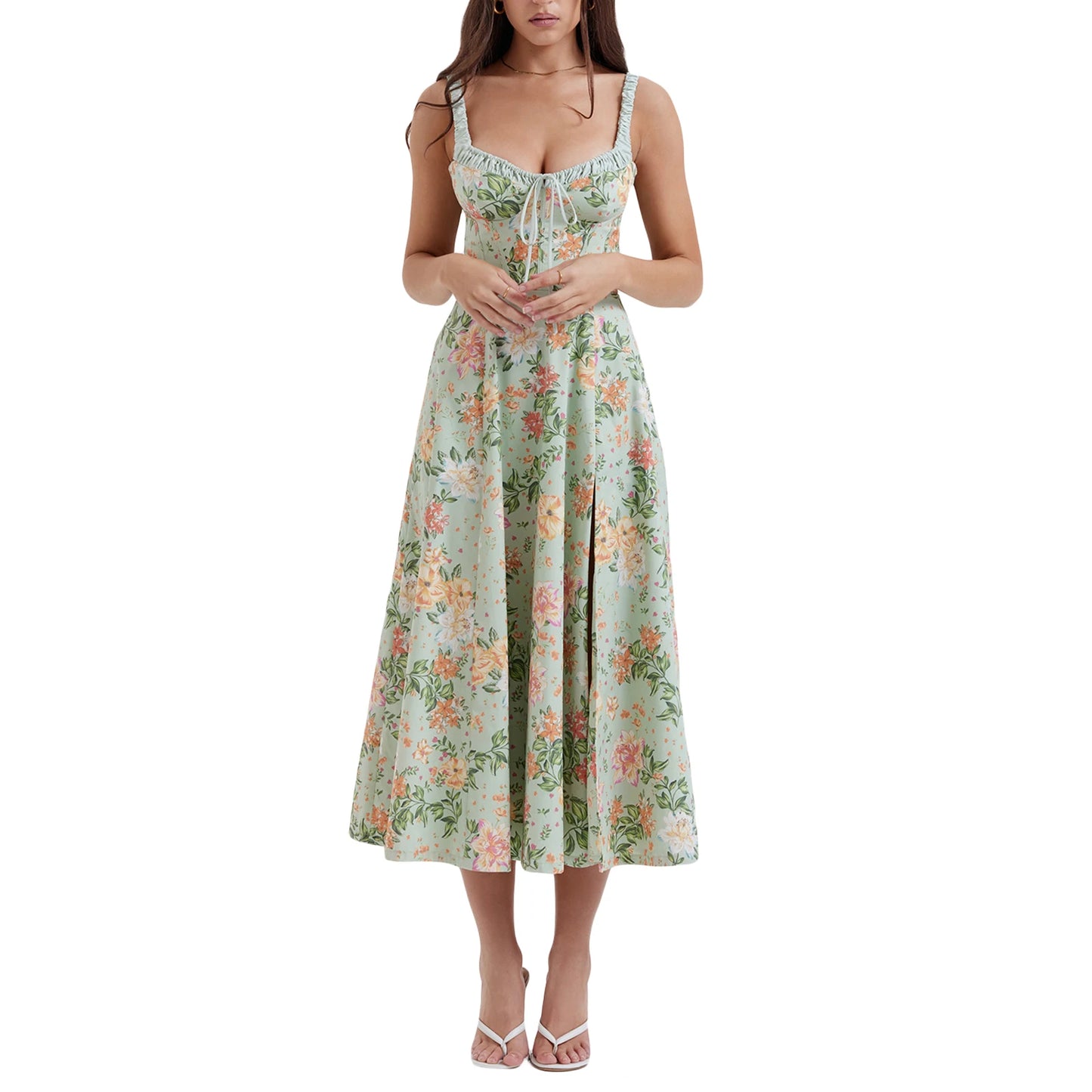 Hirigin Women Summer Floral Midi Dress Sleeveless Backless