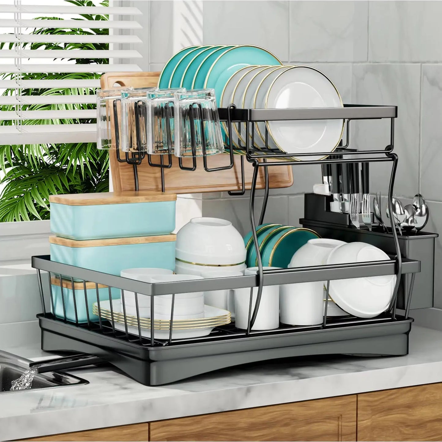 Hign-concerned 2-Tier Dish Drying Rack For Countertops